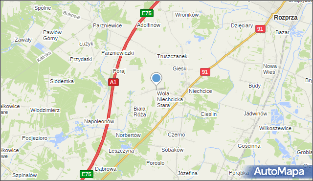 mapa Wola Niechcicka Stara, Wola Niechcicka Stara na mapie Targeo